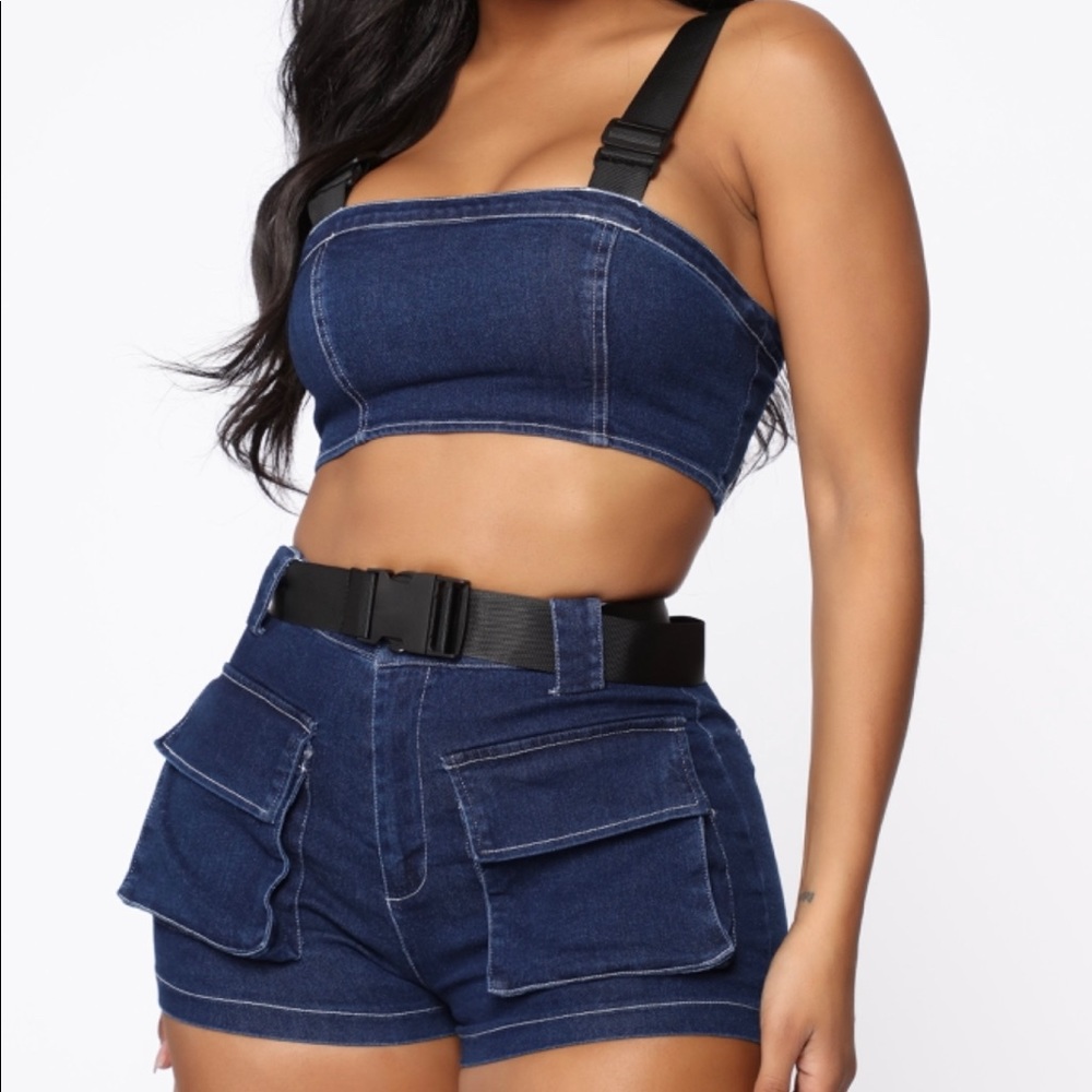 Fashion Nova Denim Shorts Set